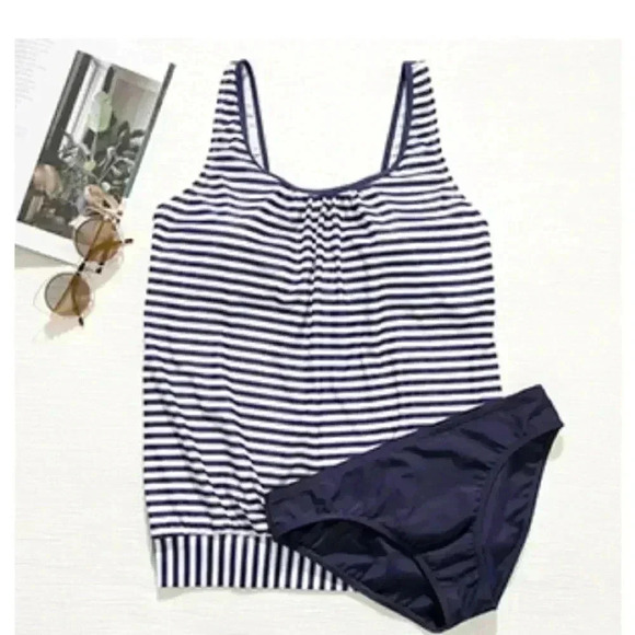 NWT Tankini size S (2/4) 2 piece Modest Navy Blue/ white striped Brand: Bikinx - Picture 1 of 5